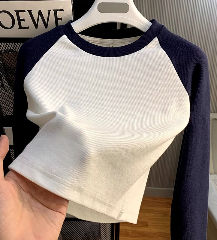 Navy Blue And White Raglan T-Shirt