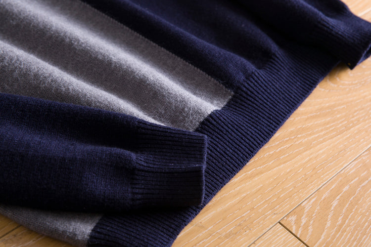 Navy Blue Collared Sweater With Geometric Details