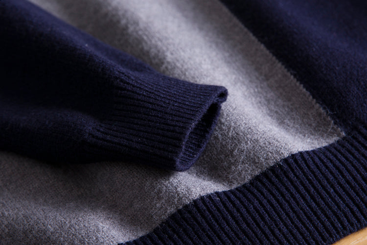 Navy Blue Collared Sweater With Geometric Details