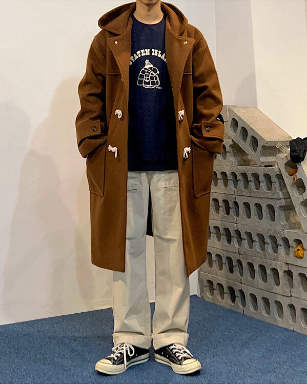 Navy Blue Hooded Long Coat