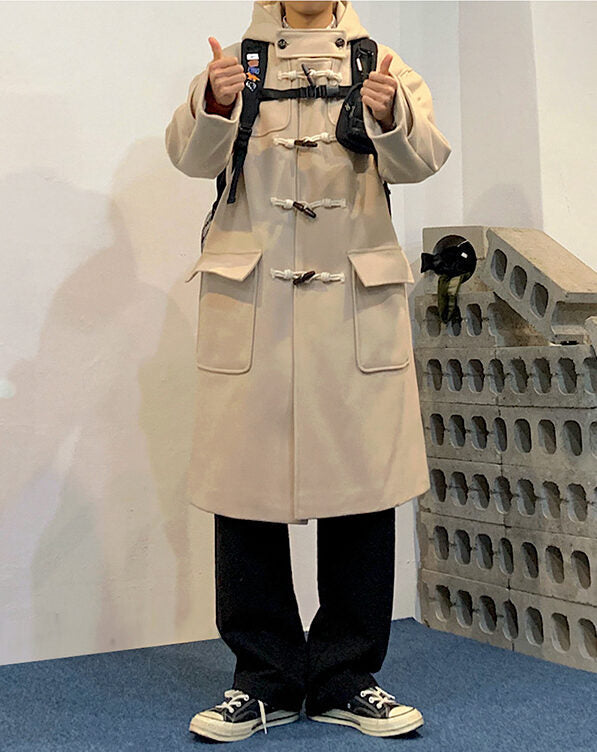 Navy Blue Hooded Long Coat