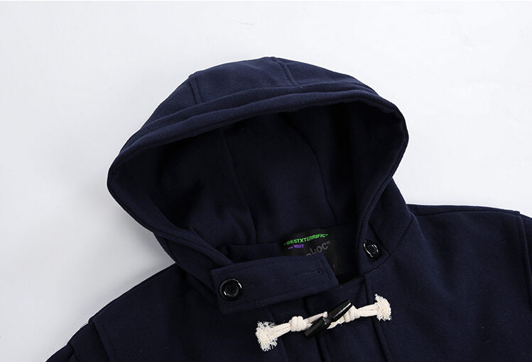 Navy Blue Hooded Long Coat