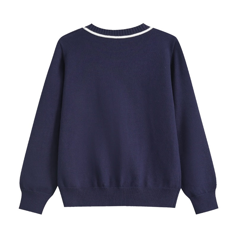 Navy Blue Lined V-Neck Cardigan