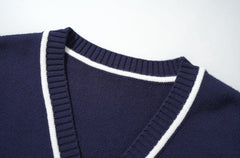 Navy Blue Lined V-Neck Cardigan