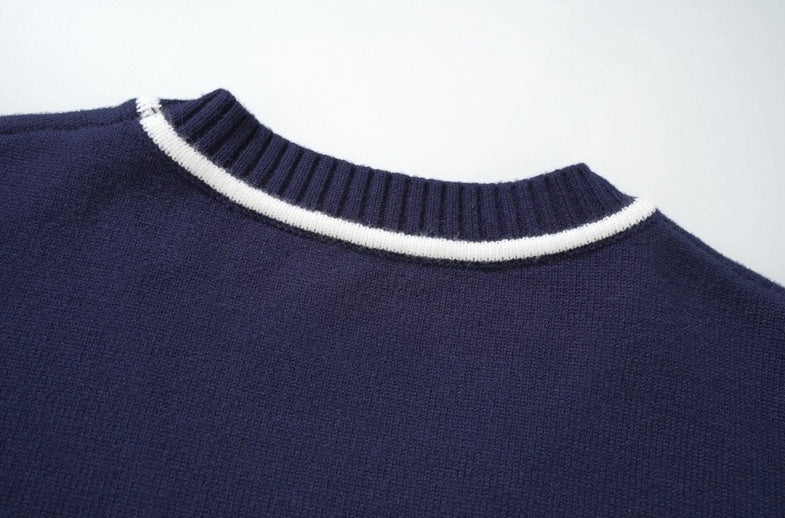 Navy Blue Lined V-Neck Cardigan