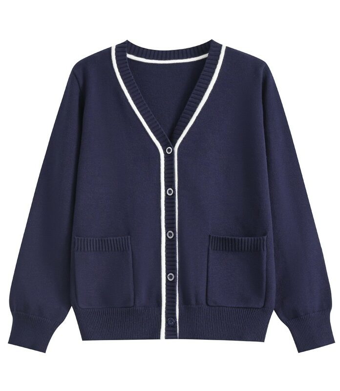 Navy Blue Lined V-Neck Cardigan