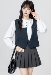 Navy Blue Long Sleeve Tie Detail Shirt Top