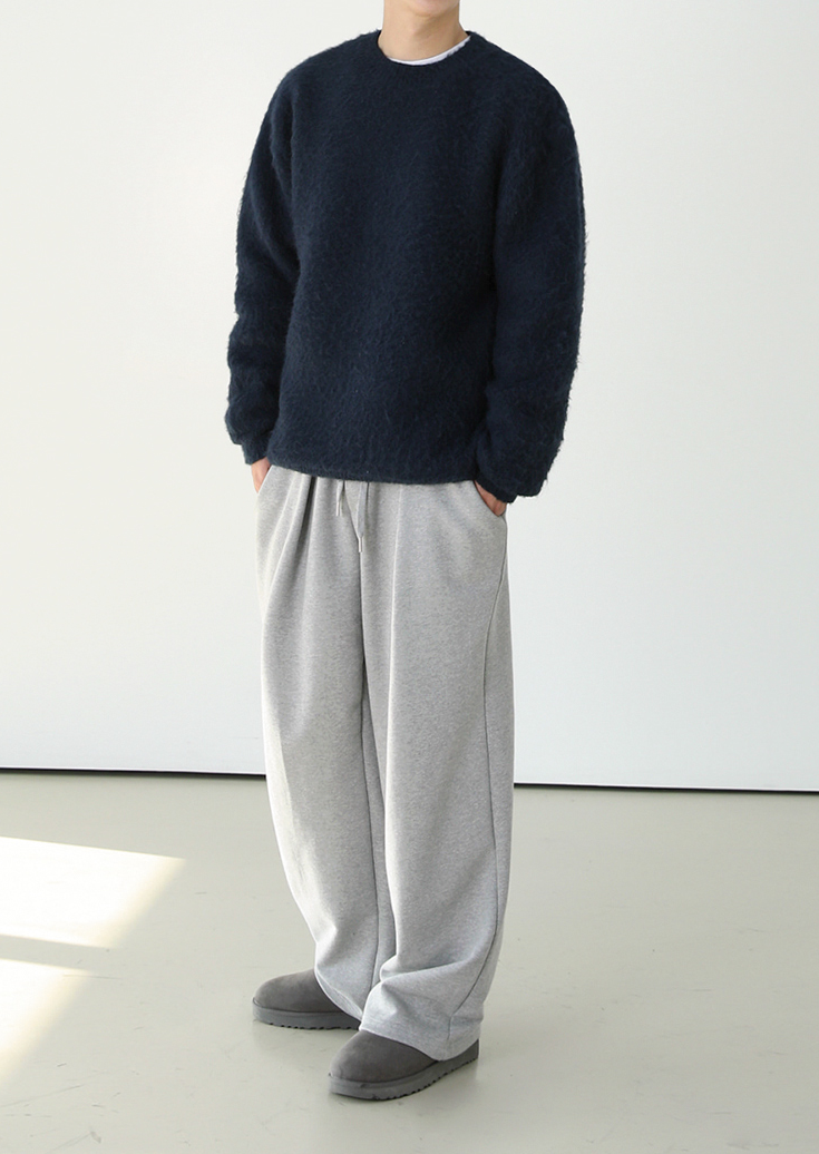 Navy Blue Plush Crew Neck Sweater