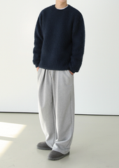 Navy Blue Plush Crew Neck Sweater