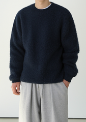 Navy Blue Plush Crew Neck Sweater