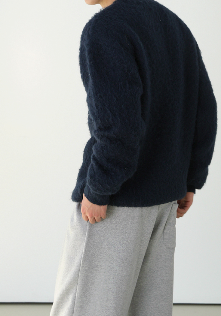 Navy Blue Plush Crew Neck Sweater