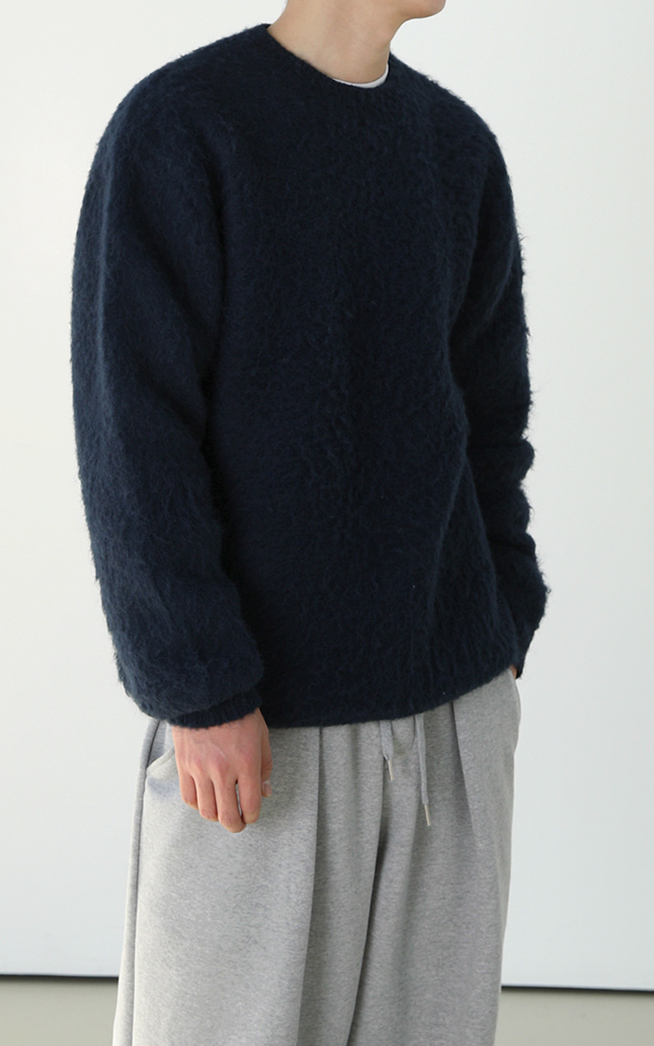 Navy Blue Plush Crew Neck Sweater