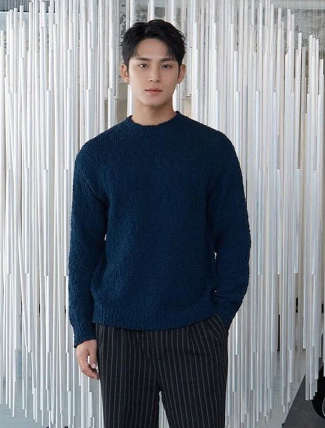 Navy Blue Plush Crew Neck Sweater