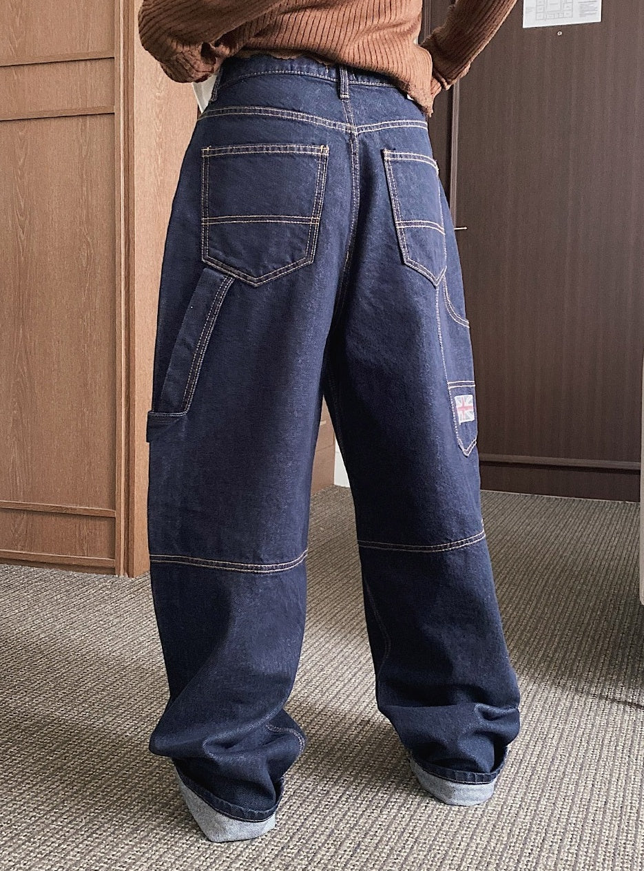 Navy Blue Side-Strap Harem Jeans