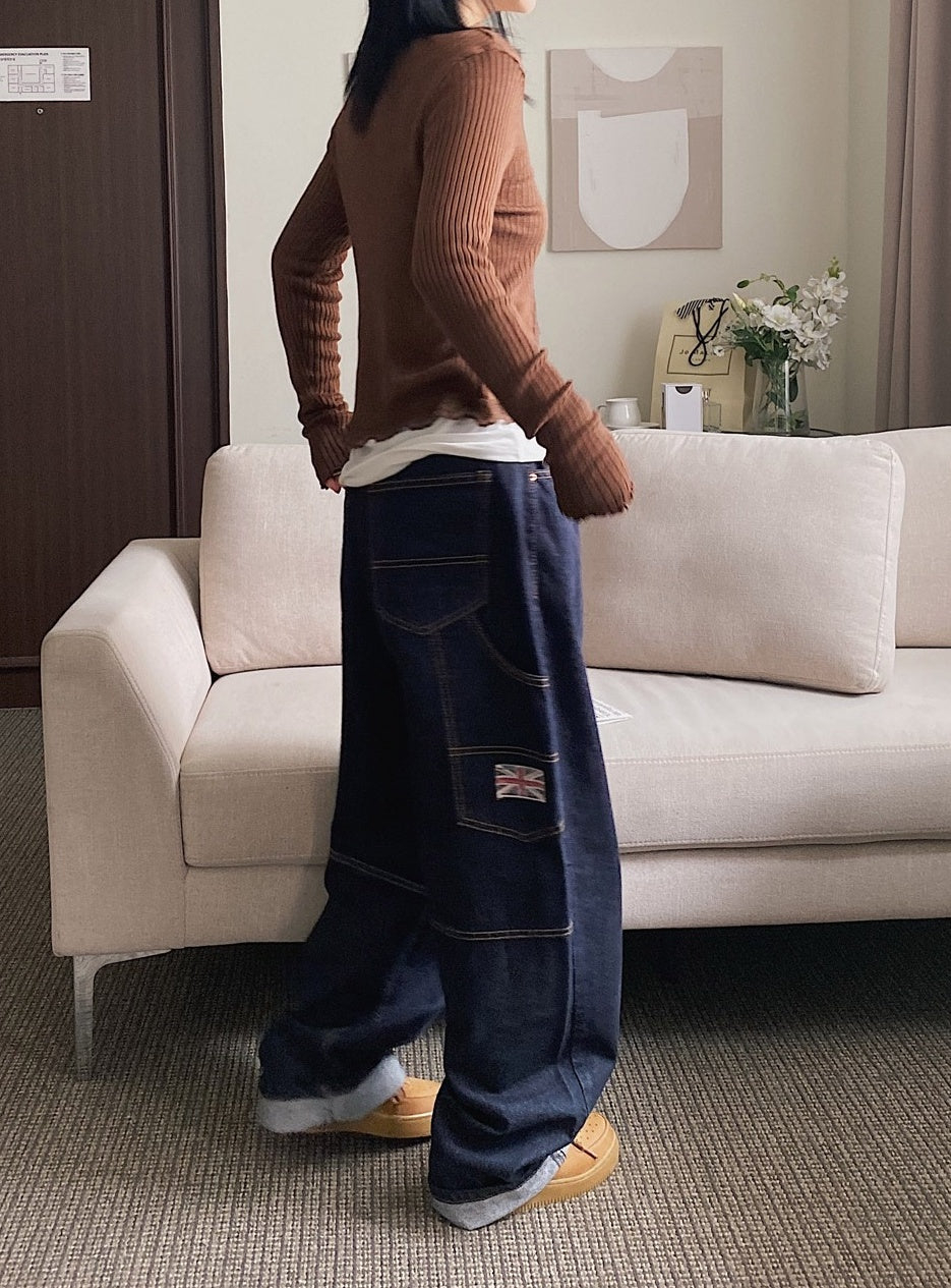 Navy Blue Side-Strap Harem Jeans