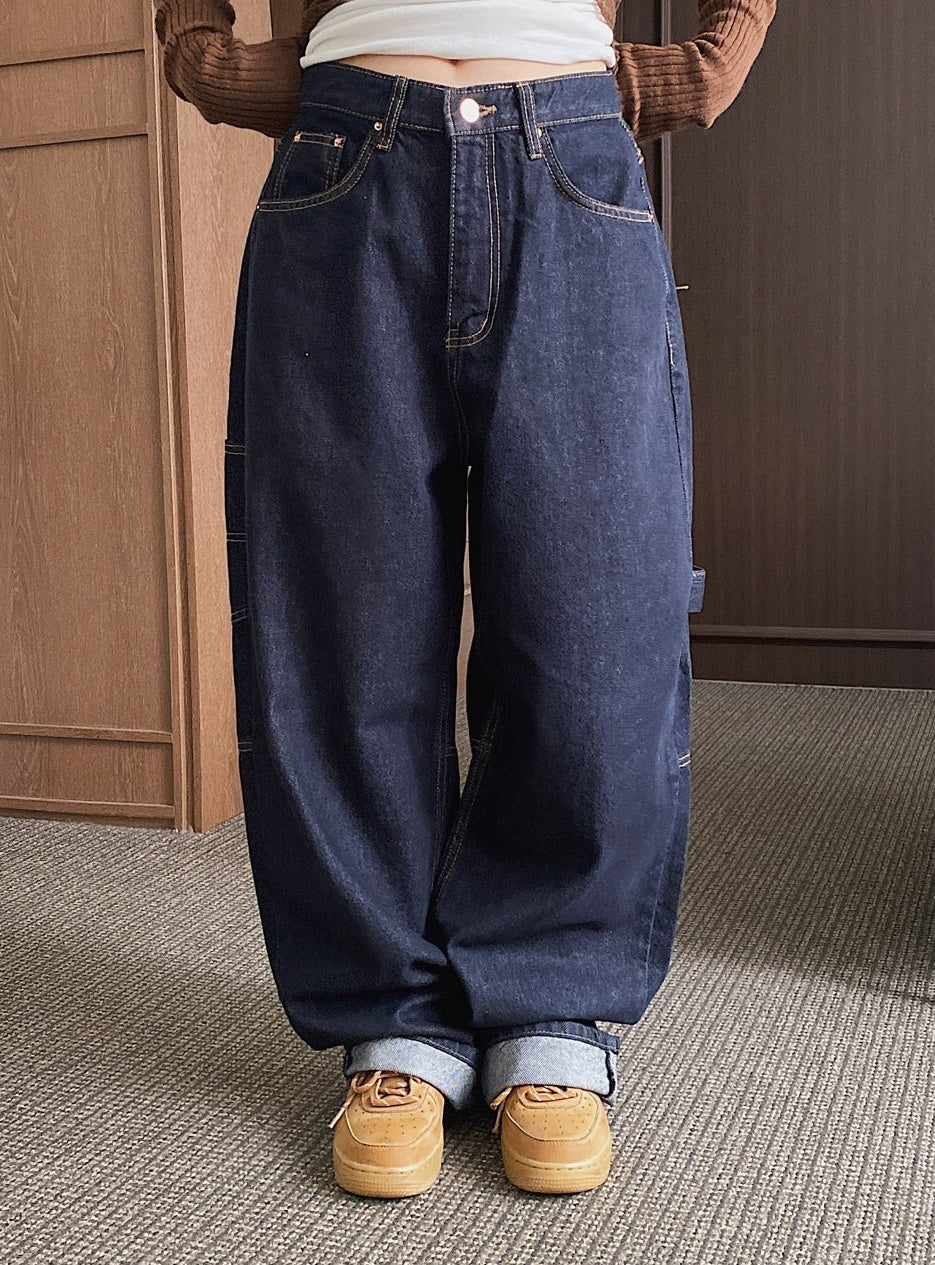 Navy Blue Side-Strap Harem Jeans