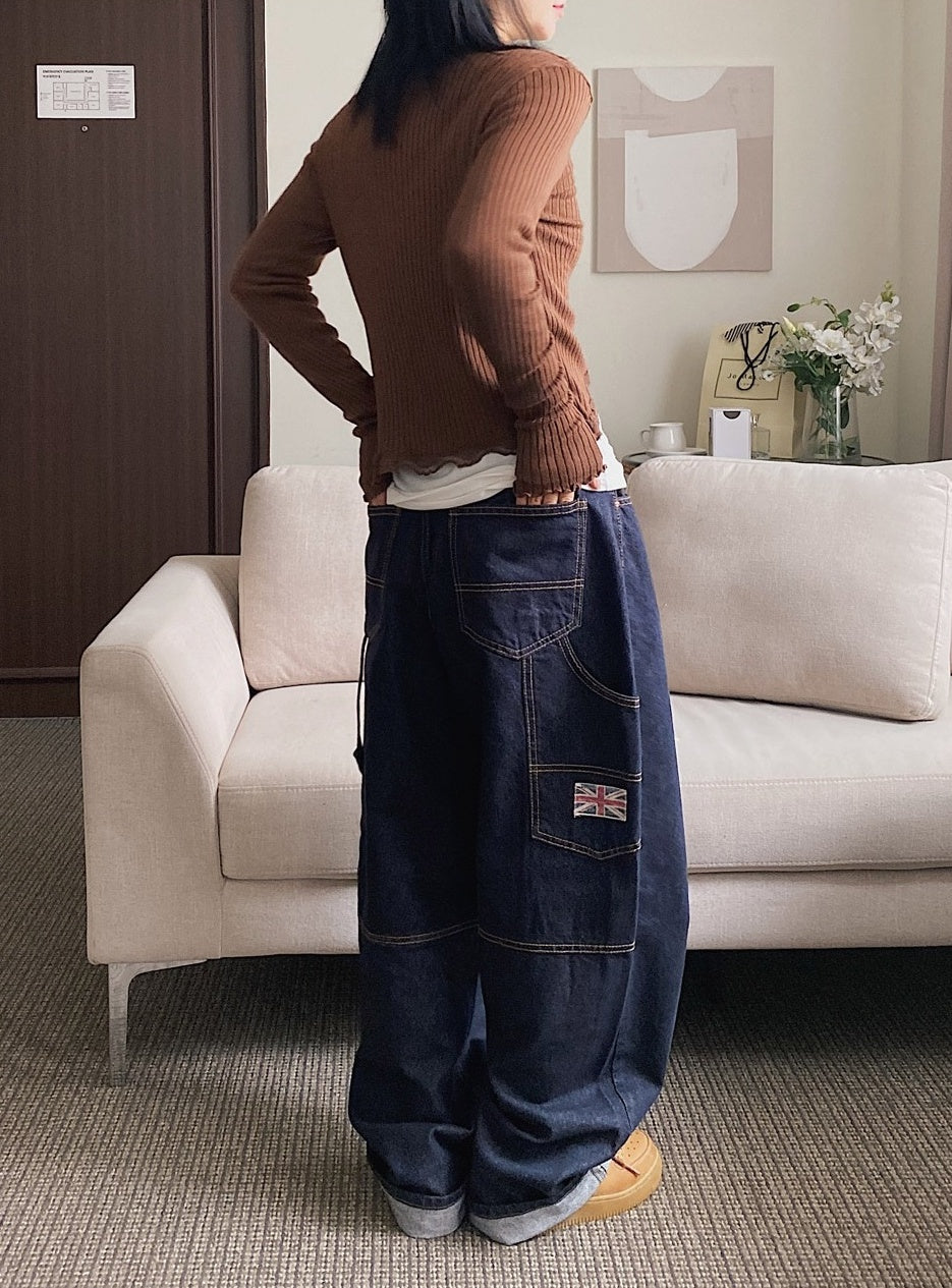 Navy Blue Side-Strap Harem Jeans