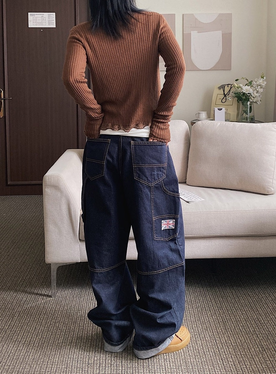 Navy Blue Side-Strap Harem Jeans