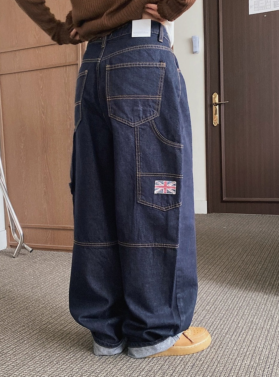 Navy Blue Side-Strap Harem Jeans