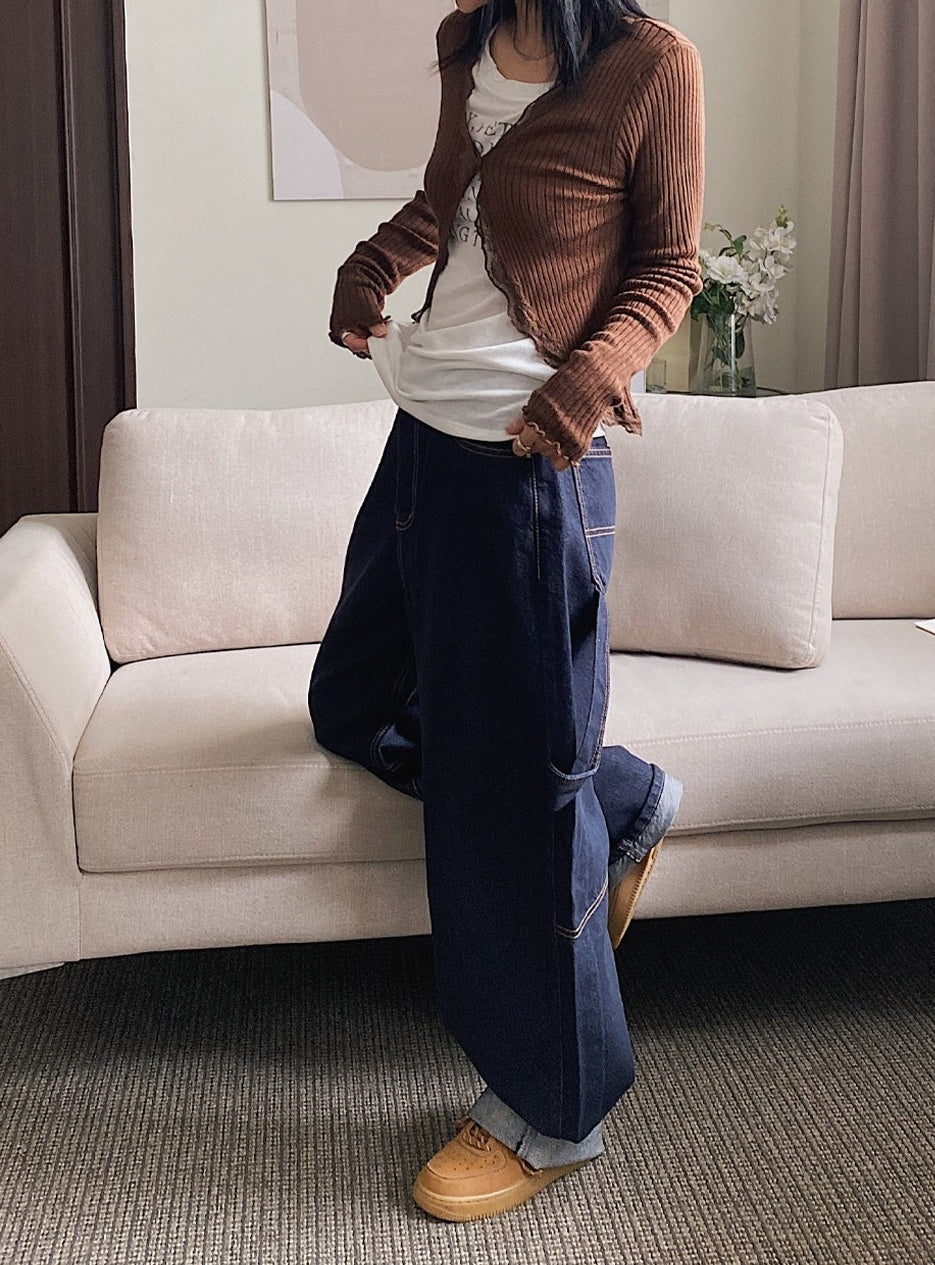 Navy Blue Side-Strap Harem Jeans