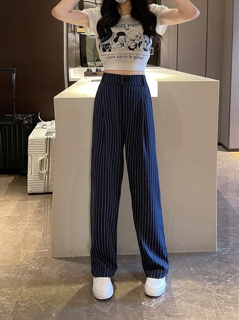 Navy Blue Striped Mopping Pants