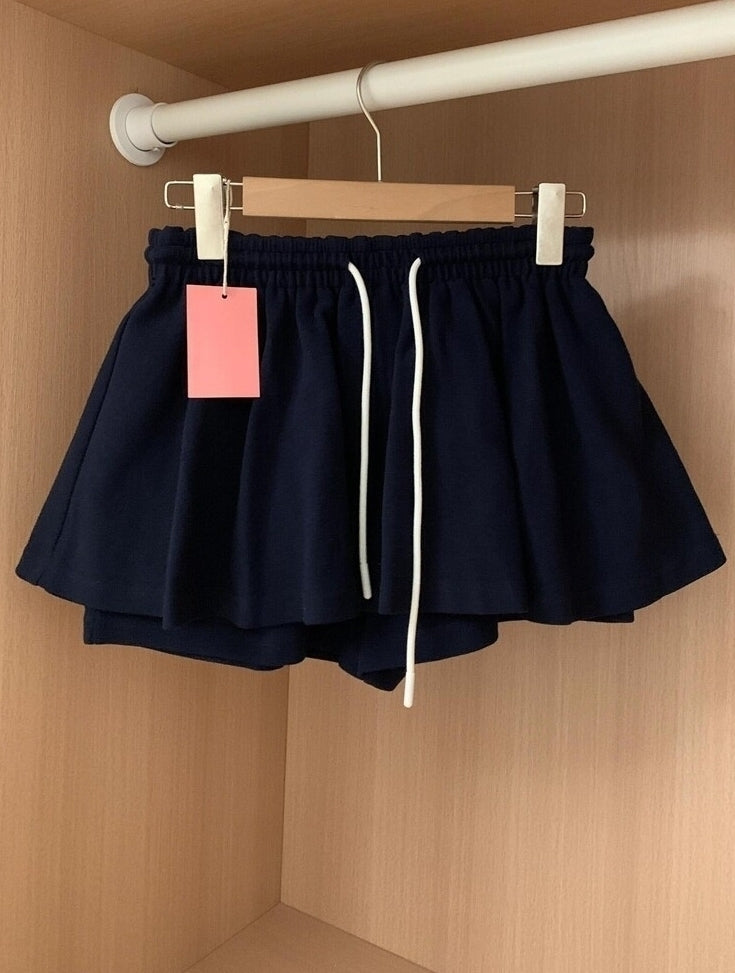 Navy Flowy Drawstring Skort