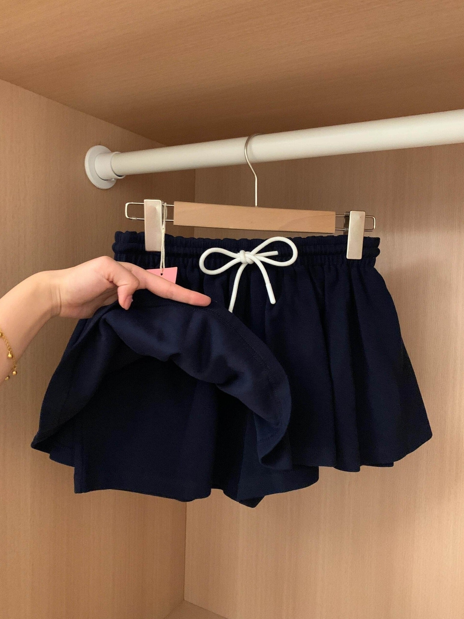Navy Flowy Drawstring Skort