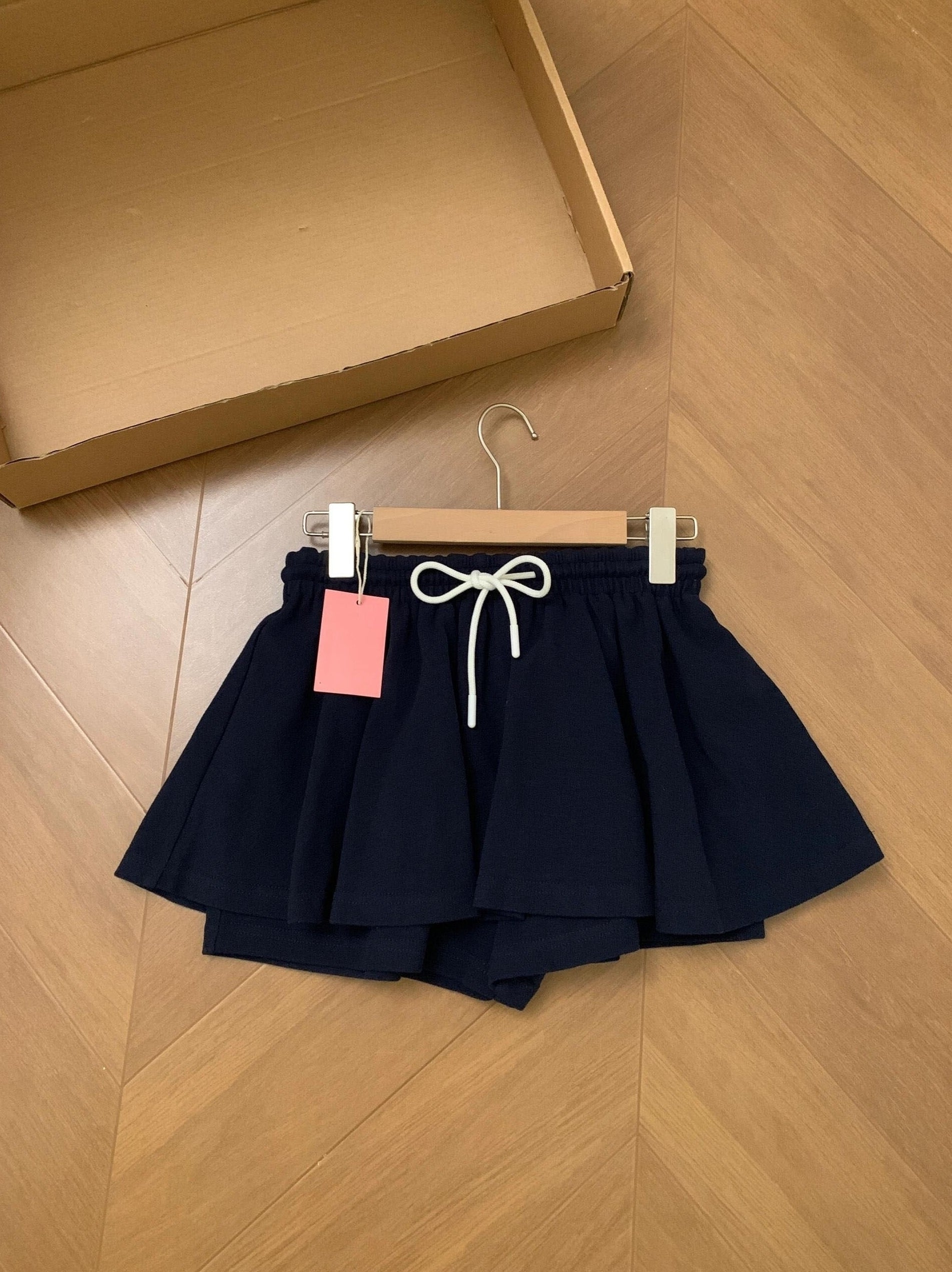 Navy Flowy Drawstring Skort