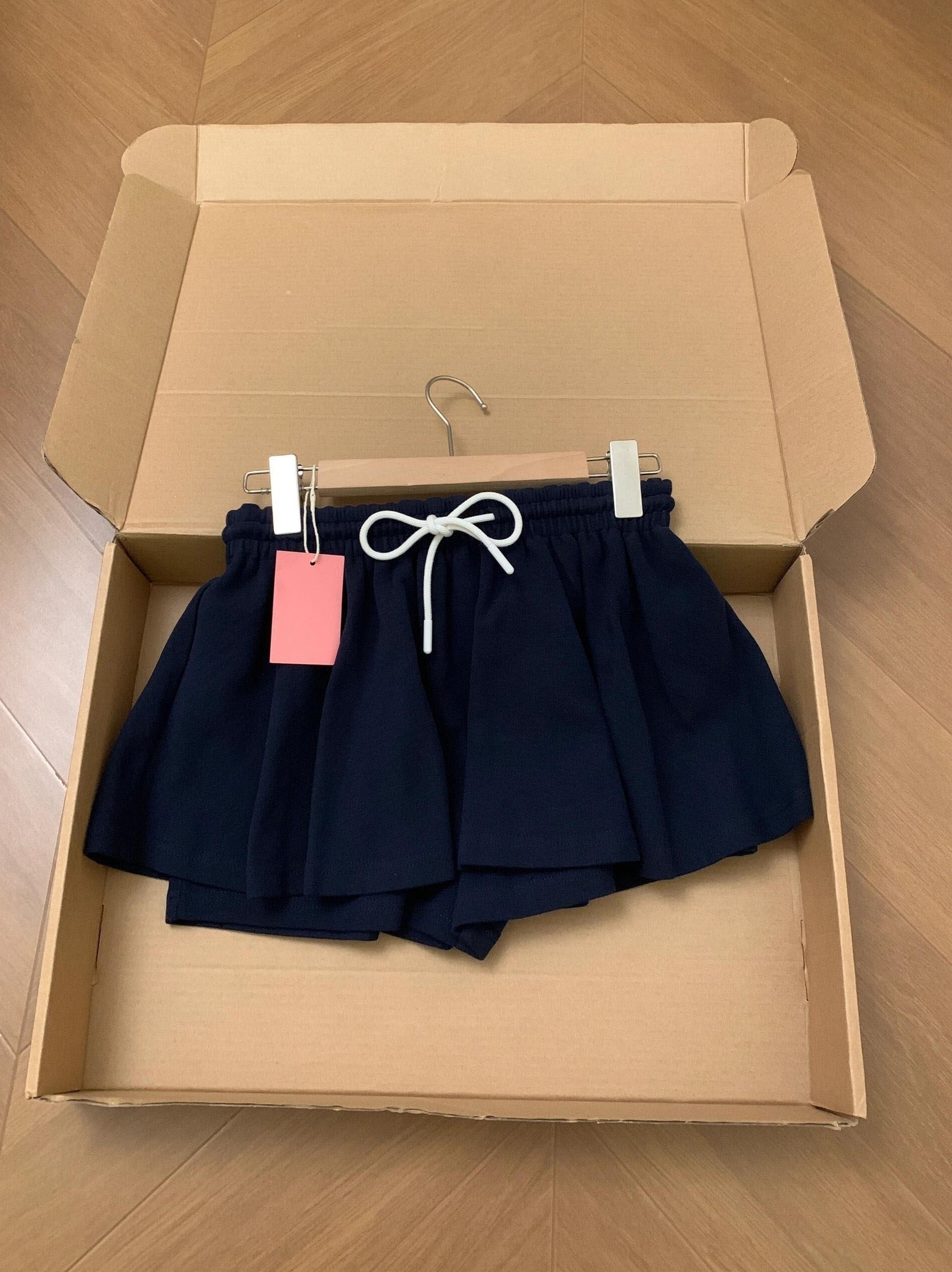 Navy Flowy Drawstring Skort