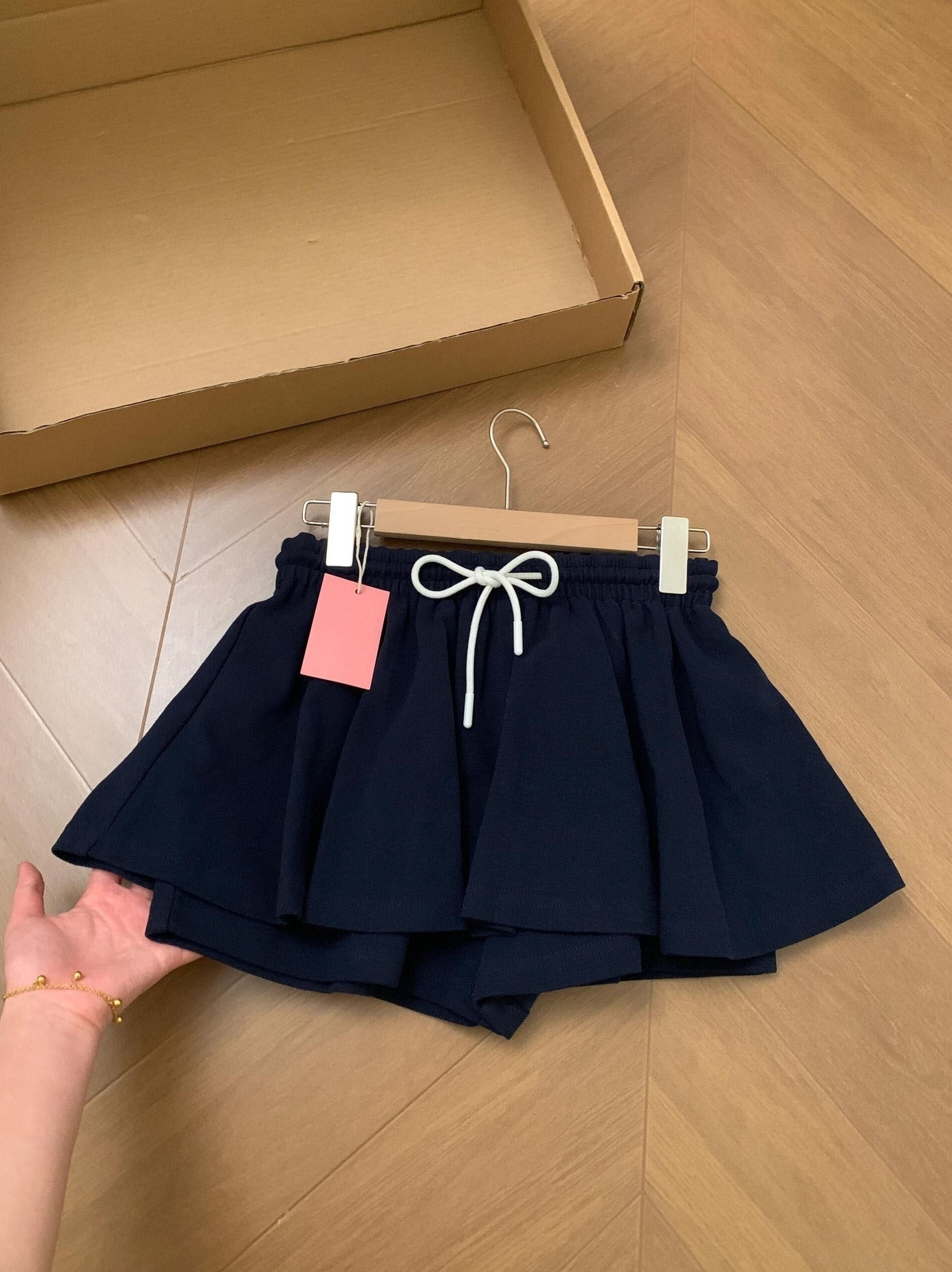 Navy Flowy Drawstring Skort