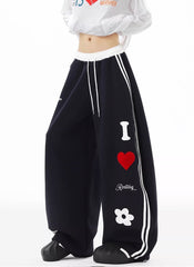 Navy Heart Patch Wide Leg Sweatpants