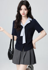 Navy Polo Collar Short Sleeve Tie Top