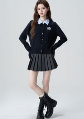 Navy Striped Knit Cardigan With Layered Design
