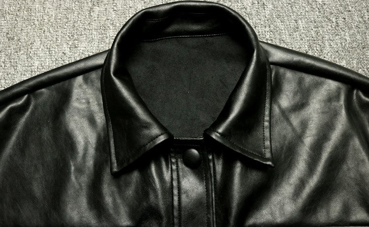 Black Lace Belted Leather Long Jacket