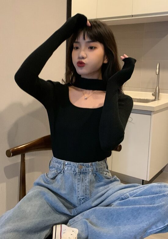 Beige Cut-Out Mock Neck Top