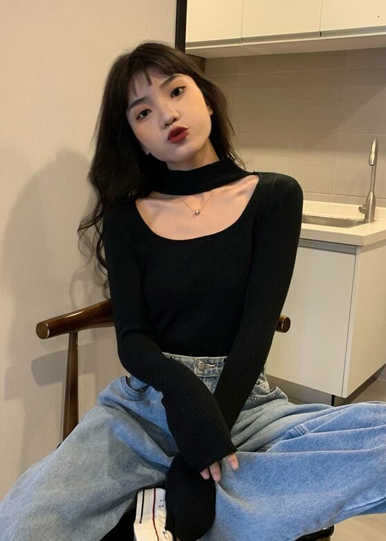 Beige Cut-Out Mock Neck Top