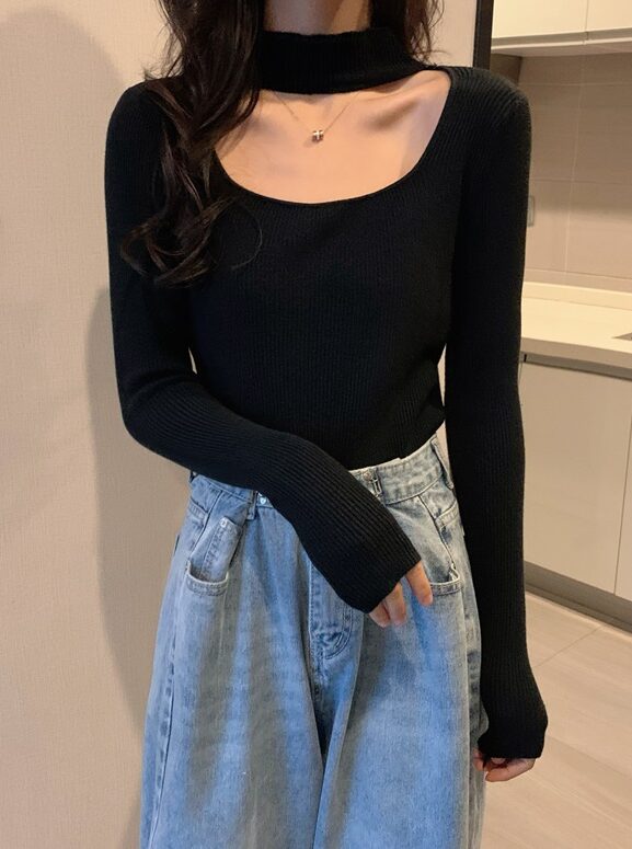 Beige Cut-Out Mock Neck Top