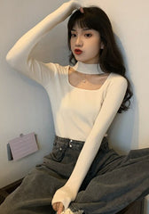 Beige Cut-Out Mock Neck Top