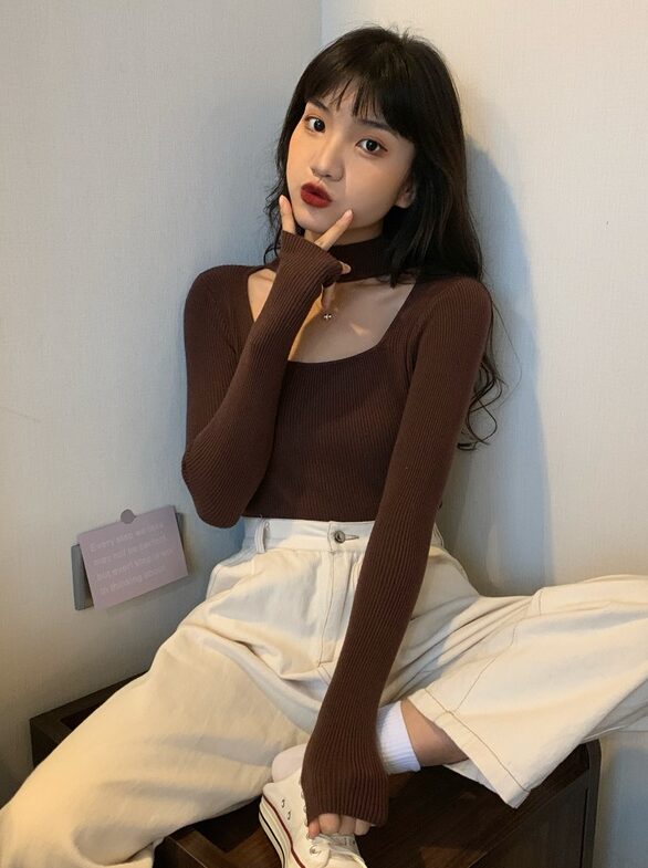 Beige Cut-Out Mock Neck Top
