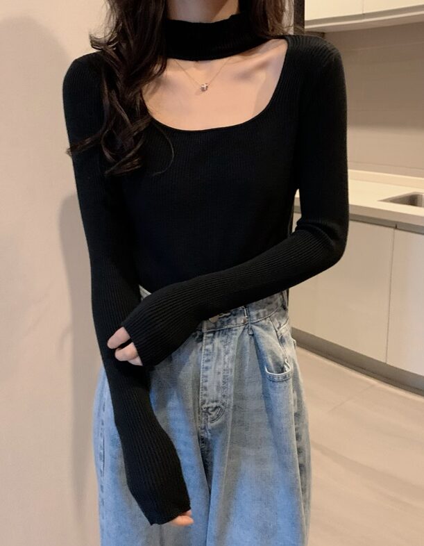 Beige Cut-Out Mock Neck Top