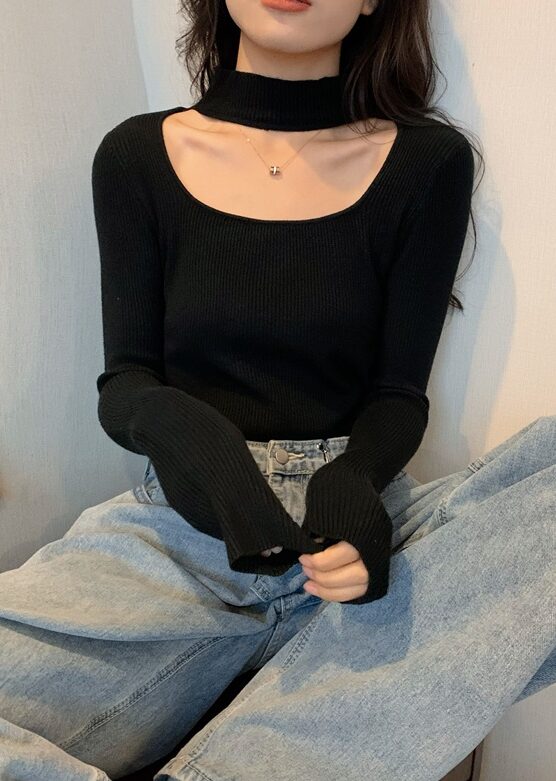 Beige Cut-Out Mock Neck Top