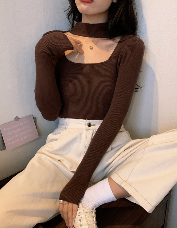 Beige Cut-Out Mock Neck Top