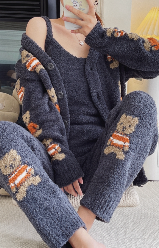 White Bear Cardigan And Pajama Set