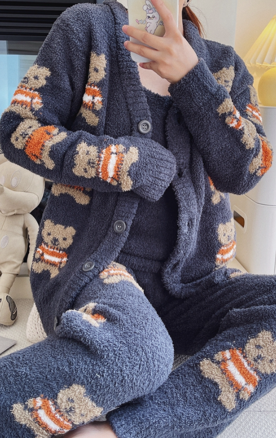 White Bear Cardigan And Pajama Set