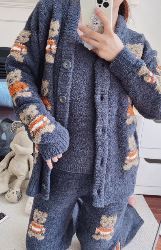 White Bear Cardigan And Pajama Set
