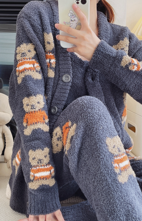 White Bear Cardigan And Pajama Set