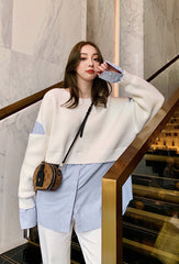 Beige Sweater With Blue Inner Shirt