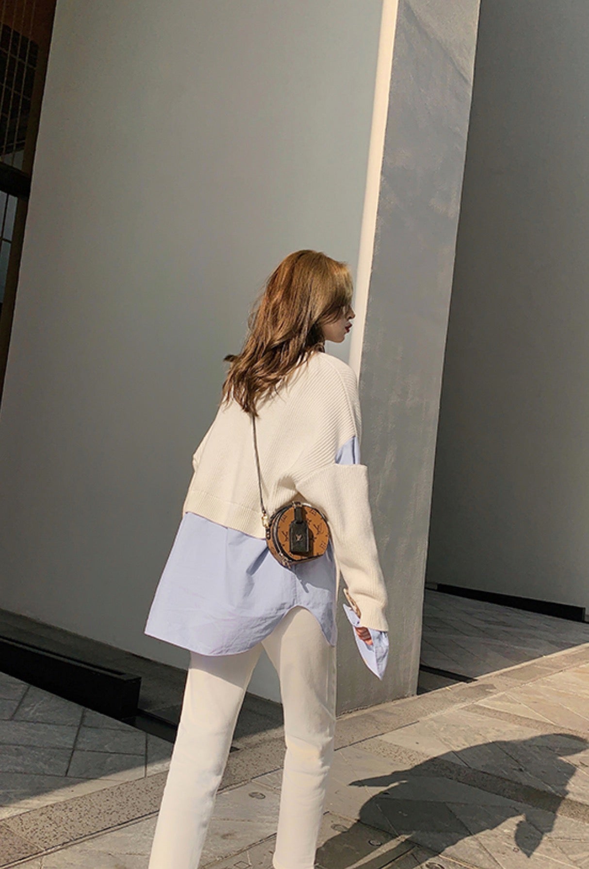 Beige Sweater With Blue Inner Shirt