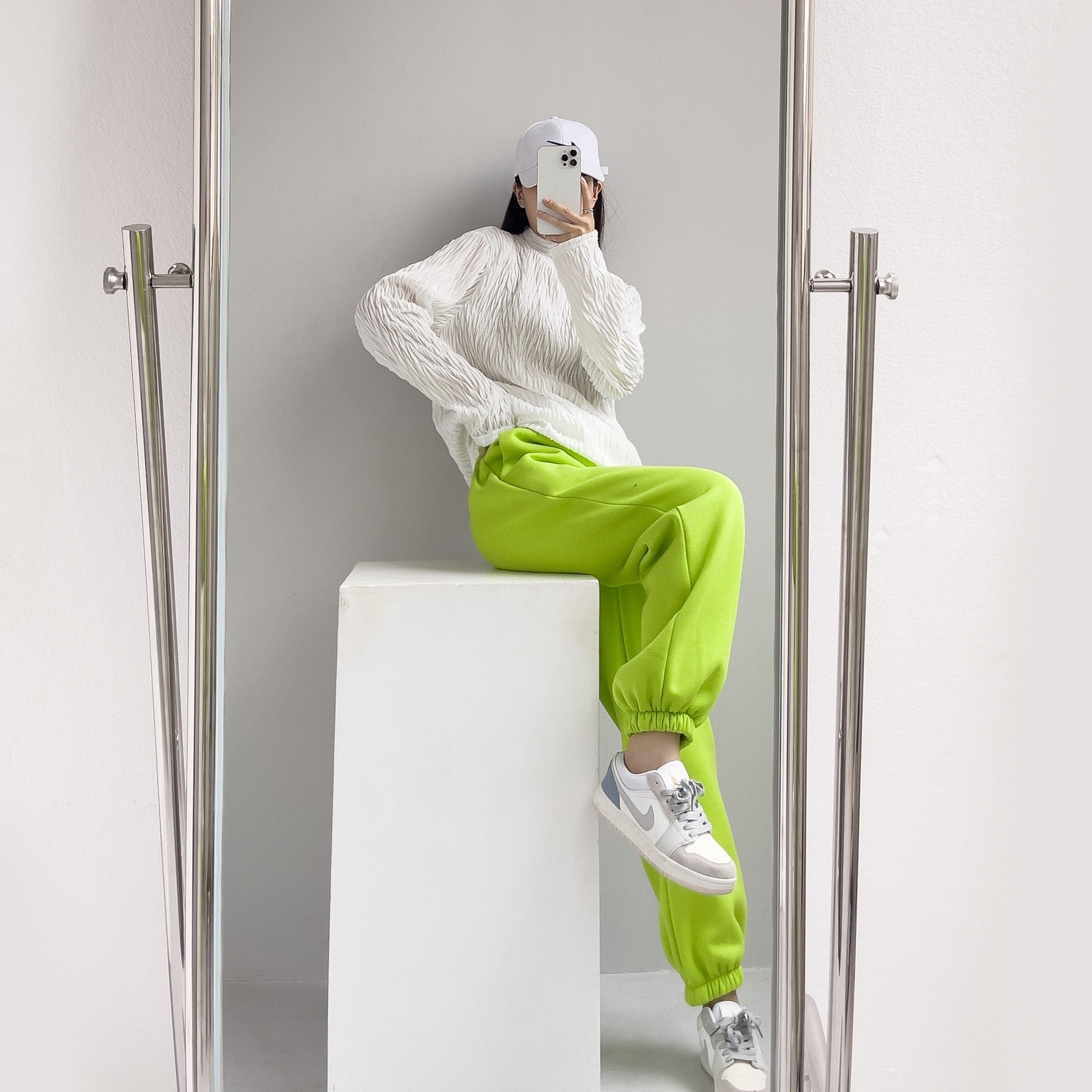 Neon Green Velvet Sweatpants