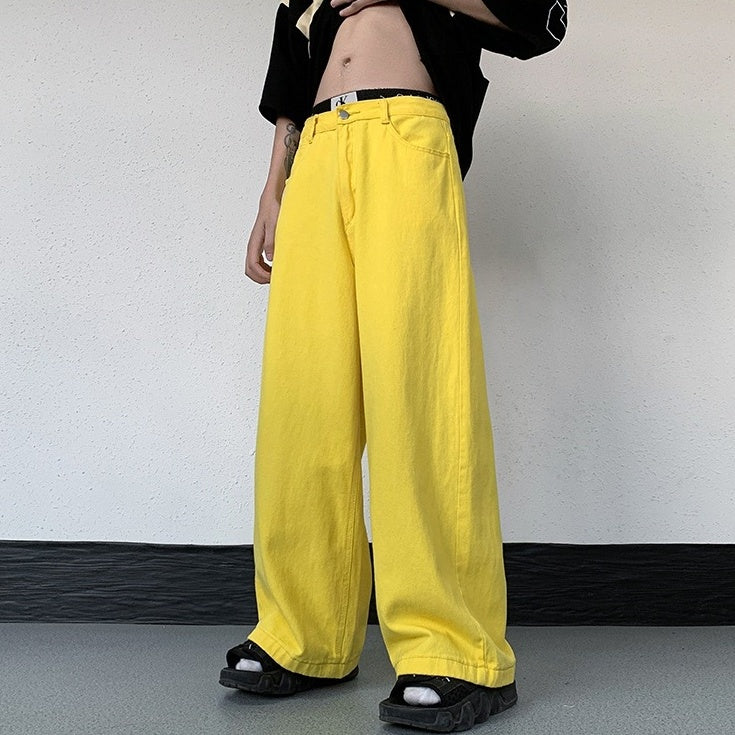 Neon Yellow Wide Leg Jeans